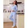 image:imageSWOMOG 100 Cotton Pajama Set for Women 2 PCS Long Sleeve Striped Pjs Set Button Down Sleepwear with PantsBlue Gingham
