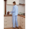 image:imageSWOMOG 100 Cotton Pajama Set for Women 2 PCS Long Sleeve Striped Pjs Set Button Down Sleepwear with PantsBlue Gingham