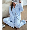 image:imageSWOMOG 100 Cotton Pajama Set for Women 2 PCS Long Sleeve Striped Pjs Set Button Down Sleepwear with PantsBlue Striped