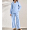 image:imageSWOMOG 100 Cotton Pajama Set for Women 2 PCS Long Sleeve Striped Pjs Set Button Down Sleepwear with PantsBlue Striped