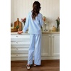 image:imageSWOMOG 100 Cotton Pajama Set for Women 2 PCS Long Sleeve Striped Pjs Set Button Down Sleepwear with PantsBlue Striped