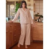 image:imageSWOMOG 100 Cotton Pajama Set for Women 2 PCS Long Sleeve Striped Pjs Set Button Down Sleepwear with PantsBrown Gingham