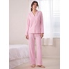 image:imageSWOMOG 100 Cotton Pajama Set for Women 2 PCS Long Sleeve Striped Pjs Set Button Down Sleepwear with PantsPink Striped