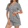 image:imageSWOMOG 100 Cotton Women Pajama Set 2 Piece Gingham Pjs Set Short Sleeve Plaid Sleepwear Button Down Lounge SetBlack Striped