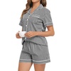 image:imageSWOMOG 100 Cotton Women Pajama Set 2 Piece Gingham Pjs Set Short Sleeve Plaid Sleepwear Button Down Lounge SetBlack Striped