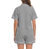 image:imageSWOMOG 100 Cotton Women Pajama Set 2 Piece Gingham Pjs Set Short Sleeve Plaid Sleepwear Button Down Lounge SetBlack Striped