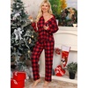 image:imageSWOMOG 100 Cotton Women Pajama Set 2 Piece Gingham Pjs Set Short Sleeve Plaid Sleepwear Button Down Lounge SetRedblack