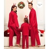 image:imageSWOMOG Family Matching Pajama Set Silky Satin Pajamas Long Sleeve Sleepwear Button Down Loungewear 2 Pcs Pj SetRed 140Age for 1011Y
