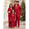 image:imageSWOMOG Matching Family Pajamas Set Women amp Men Silk Satin Pjs 2 Pcs Long Sleeve Button Down Sleepwear with 2 PocketsBright Red
