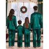 image:imageSWOMOG Matching Family Pajamas Set Women amp Men Silk Satin Pjs 2 Pcs Long Sleeve Button Down Sleepwear with 2 PocketsDeep Green