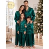 image:imageSWOMOG Matching Family Pajamas Set Women amp Men Silk Satin Pjs 2 Pcs Long Sleeve Button Down Sleepwear with 2 PocketsDeep Green