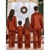 image:imageSWOMOG Matching Family Pajamas Set Women amp Men Silk Satin Pjs 2 Pcs Long Sleeve Button Down Sleepwear with 2 PocketsRust Brown