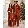 image:imageSWOMOG Matching Family Pajamas Set Women amp Men Silk Satin Pjs 2 Pcs Long Sleeve Button Down Sleepwear with 2 PocketsRust Brown