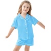 image:imageSWOMOG Unisex Girls Boys Soft Pajamas Set ButtonDown PJs Short Sleeve Sleepwear Toddler Cute Lounge SetsLight Blue
