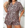 image:imageSWOMOG Womens Plus Size Pajamas Set Button Down Tops Short Sleeve Sleepwear Soft Pajama Shorts 2 Pcs Lounge Sets With PocketBrown Leopard