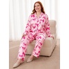 image:imageSWOMOG Womens Plus Size Pajamas Silky Pajama Set Button Down Sleepwear Classic Silk Pj Set Ladies Two Piece Loungewear SetPink Bow