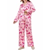 image:imageSWOMOG Womens Plus Size Pajamas Silky Pajama Set Button Down Sleepwear Classic Silk Pj Set Ladies Two Piece Loungewear SetPink Bow