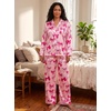 image:imageSWOMOG Womens Plus Size Pajamas Silky Pajama Set Button Down Sleepwear Classic Silk Pj Set Ladies Two Piece Loungewear SetPink Bow