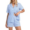 image:imageSWOMOG 100 Cotton Pajama Set For Women 2PCS Striped Pjs Set Short Sleeve Shirts with Pockets Button Down Cute LoungewearBlue Striped