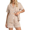 image:imageSWOMOG 100 Cotton Pajama Set For Women 2PCS Striped Pjs Set Short Sleeve Shirts with Pockets Button Down Cute LoungewearBrown Gingham