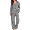 image:imageSWOMOG 100 Cotton Pajama Set for Women 2 PCS Long Sleeve Striped Pjs Set Button Down Sleepwear with PantsBlack Gingham