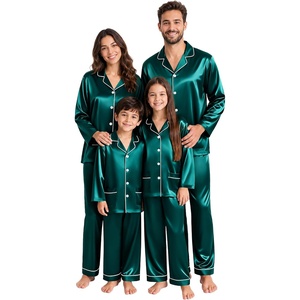 image:imageSWOMOG Matching Family Pajamas Set Women amp Men Silk Satin Pjs 2 Pcs Long Sleeve Button Down Sleepwear with 2 PocketsDeep Green