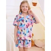 image:imageSWOMOG Big Girls Pajama Set 3PCS Button Dowm Sleepwear Short Sleeve with ShortampLong Pants PJs Cute Print LoungewearColorful Butterfly