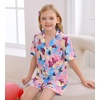 image:imageSWOMOG Big Girls Pajama Set 3PCS Button Dowm Sleepwear Short Sleeve with ShortampLong Pants PJs Cute Print LoungewearColorful Butterfly