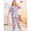 image:imageSWOMOG Big Girls Pajama Set 3PCS Button Dowm Sleepwear Short Sleeve with ShortampLong Pants PJs Cute Print LoungewearColorful Butterfly
