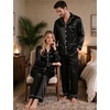 image:imageSWOMOG Couples Matching Pajamas Set WoWomen amp Women Satin Long Sleeve Sleepwear Soft Button Down Pj Set Silk Loungewear Women Black Large