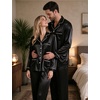 image:imageSWOMOG Couples Matching Pajamas Set WoWomen amp Women Satin Long Sleeve Sleepwear Soft Button Down Pj Set Silk Loungewear Women Black Large