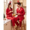 image:imageSWOMOG Family Matching Pajama Sets Couple Silk Satin Christmas PJs SetsRed Leopard