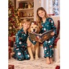 image:imageSWOMOG Family Matching Pajamas Silk Satin Long Sleeve Sleepwear Soft Button Down Loungewear 2 Pcs Pj Set KidsChristmas Green