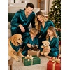 image:imageSWOMOG Family Matching Pajamas Silk Satin Long Sleeve Sleepwear Soft Button Down Loungewear 2 Pcs Pj Set KidsDark Green