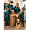 image:imageSWOMOG Family Matching Pajamas Silk Satin Long Sleeve Sleepwear Soft Button Down Loungewear 2 Pcs Pj Set KidsDark Green