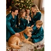 image:imageSWOMOG Family Matching Pajamas Silk Satin Long Sleeve Sleepwear Soft Button Down Loungewear 2 Pcs Pj Set KidsDark Green
