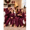 image:imageSWOMOG Family Matching Pajamas Silk Satin Long Sleeve Sleepwear Soft Button Down Loungewear 2 Pcs Pj Set KidsDark Wine Red