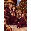 image:imageSWOMOG Family Matching Pajamas Silk Satin Long Sleeve Sleepwear Soft Button Down Loungewear 2 Pcs Pj Set KidsDark Wine Red
