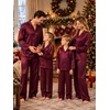 image:imageSWOMOG Family Matching Pajamas Silk Satin Long Sleeve Sleepwear Soft Button Down Loungewear 2 Pcs Pj Set KidsDark Wine Red