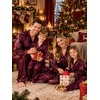 image:imageSWOMOG Family Matching Pajamas Silk Satin Long Sleeve Sleepwear Soft Button Down Loungewear 2 Pcs Pj Set KidsDark Wine Red