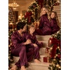 image:imageSWOMOG Family Matching Pajamas Silk Satin Long Sleeve Sleepwear Soft Button Down Loungewear 2 Pcs Pj Set KidsDark Wine Red