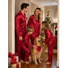 image:imageSWOMOG Family Matching Pajamas Silk Satin Long Sleeve Sleepwear Soft Button Down Loungewear 2 Pcs Pj Set KidsRed