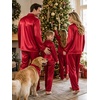 image:imageSWOMOG Family Matching Pajamas Silk Satin Long Sleeve Sleepwear Soft Button Down Loungewear 2 Pcs Pj Set KidsRed