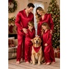 image:imageSWOMOG Family Matching Pajamas Silk Satin Long Sleeve Sleepwear Soft Button Down Loungewear 2 Pcs Pj Set KidsRed