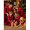 image:imageSWOMOG Family Matching Pajamas Silk Satin Long Sleeve Sleepwear Soft Button Down Loungewear 2 Pcs Pj Set KidsRed