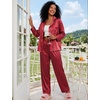 image:imageSWOMOG Long Sleeve Pajamas Set Silk Satin Sleepwear Button Down Pjs Loungewear with PocketStriped in Red