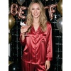 image:imageSWOMOG Long Sleeve Pajamas Set Silk Satin Sleepwear Button Down Pjs Loungewear with PocketStriped in Red