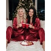 image:imageSWOMOG Long Sleeve Pajamas Set Silk Satin Sleepwear Button Down Pjs Loungewear with PocketStriped in Red