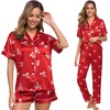 image:imageSWOMOG Womens Silk Satin Pajama Sets 3Pcs Button Down Pj Set Short Sleeve Sleepwear Loungewear Pjs Nightwear XSXXLRed and White Bow