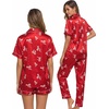 image:imageSWOMOG Womens Silk Satin Pajama Sets 3Pcs Button Down Pj Set Short Sleeve Sleepwear Loungewear Pjs Nightwear XSXXLRed and White Bow